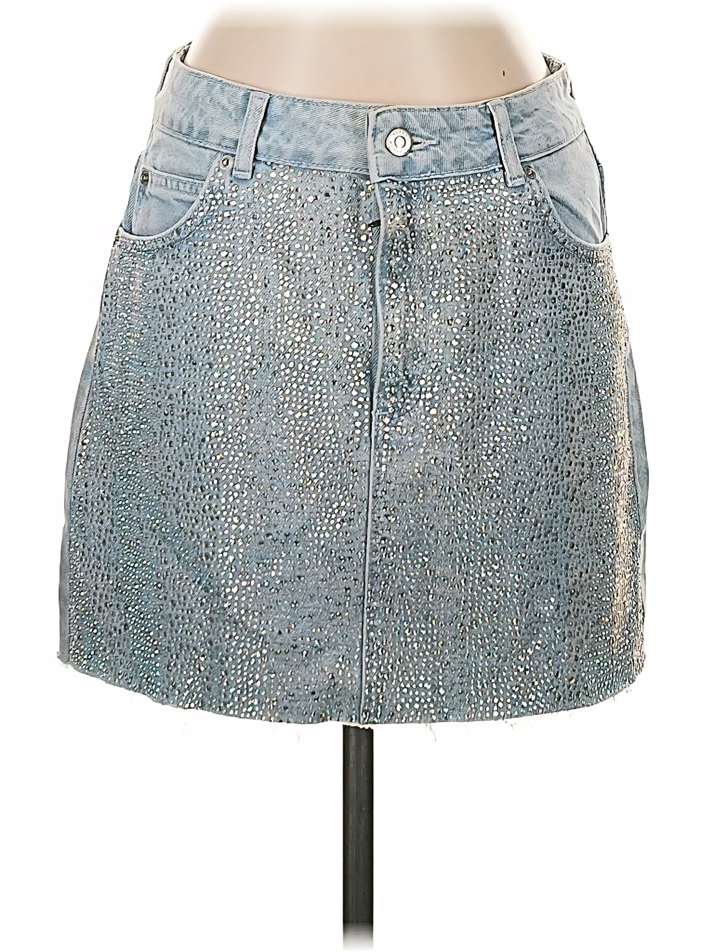 Topshop Iridescent Rhinestone Denim Skirt